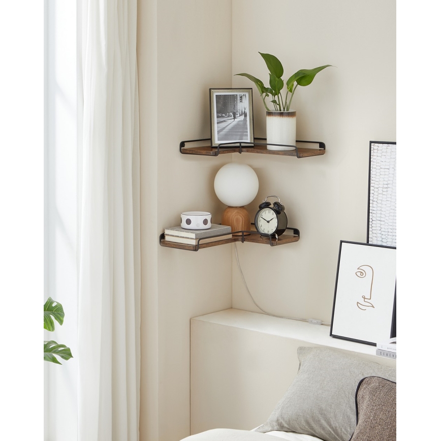 Set van 2 wandplanken SHELFY bruin/zwart