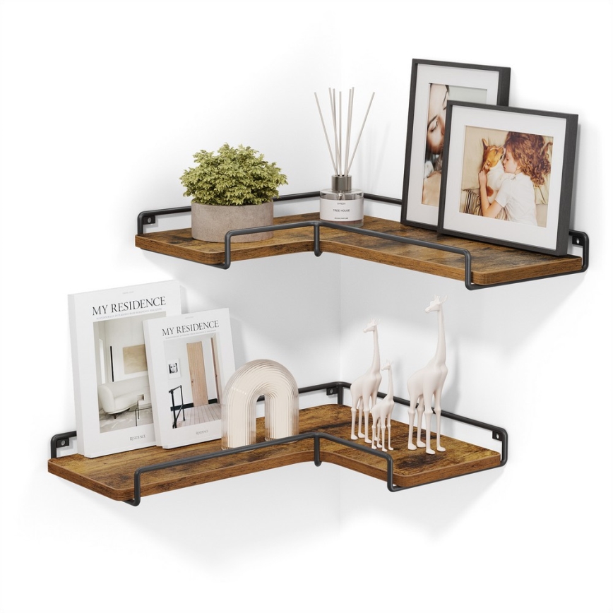 Set van 2 wandplanken SHELFY bruin/zwart