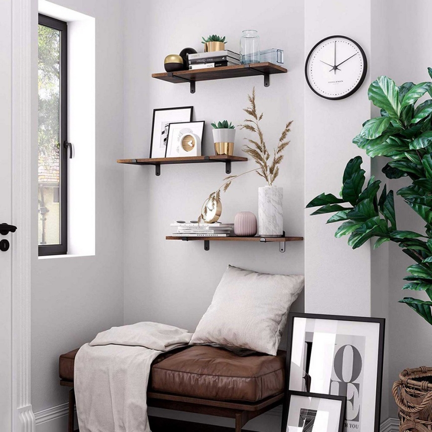 Set van 2 wandplanken SHELFY bruin/zwart