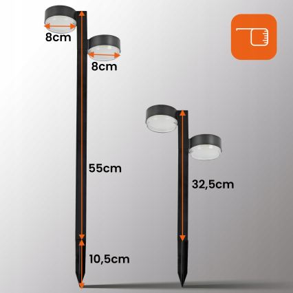 Set van 2 zonne-LED-lampen 2xLED/1W/3,7V 1200 mAh 55 cm IP65 zwart