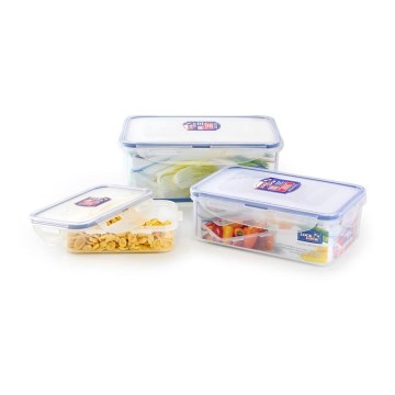 Set van 3 bewaardozen voor voedsel LOCK, blauw/doorzichtig