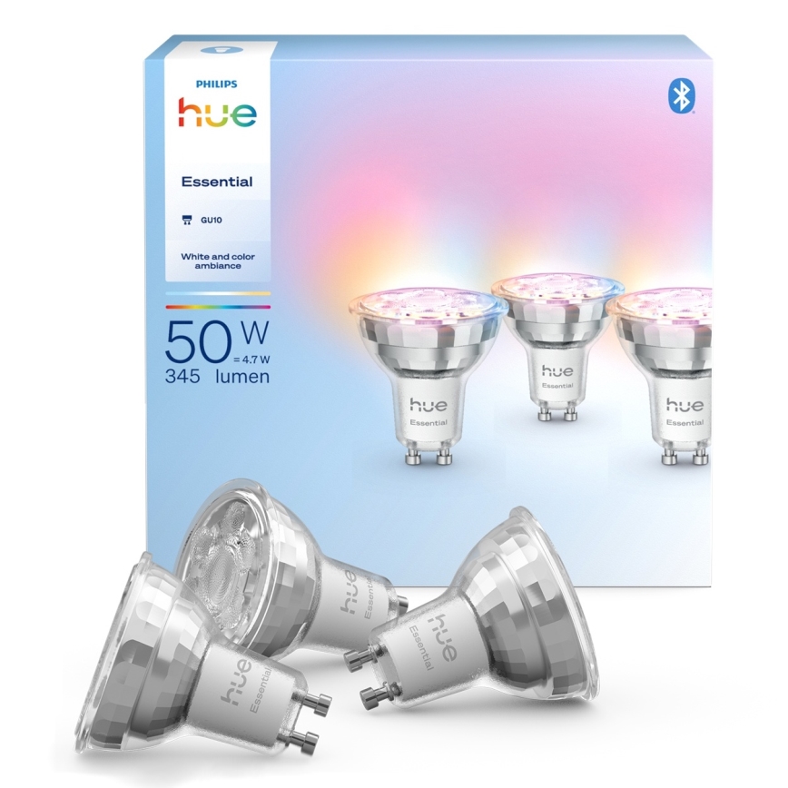 Set van 3 dimbare Philips Hue White And Color Ambiance Essential GU10/4,7W/230V 2200-6500K