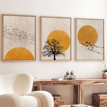 Set van 3 ingelijste prints 50 x 70 cm beige/oranje