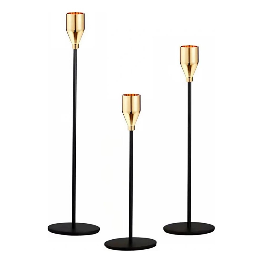 Set van 3 kandelaars, zwart/goud