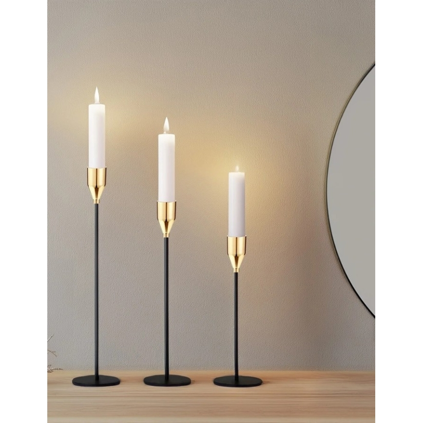 Set van 3 kandelaars, zwart/goud