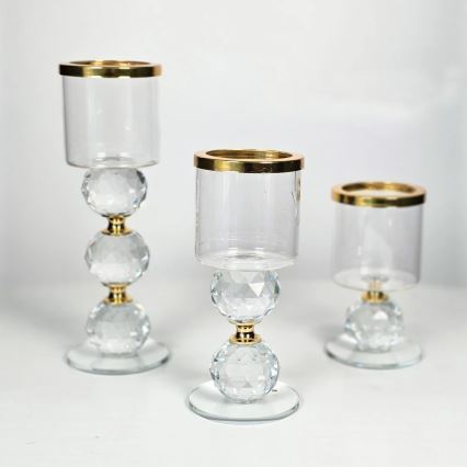 Set van 3 kandelaren, goud/helder