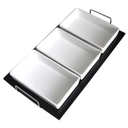 Set van 3 kommen met dienblad TORO, keramiek/hout