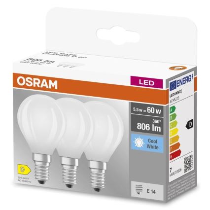 Set van 3 LED-lampen BASE CLASSIC FILAMENT E14/5,9W/230V 4000K - Osram