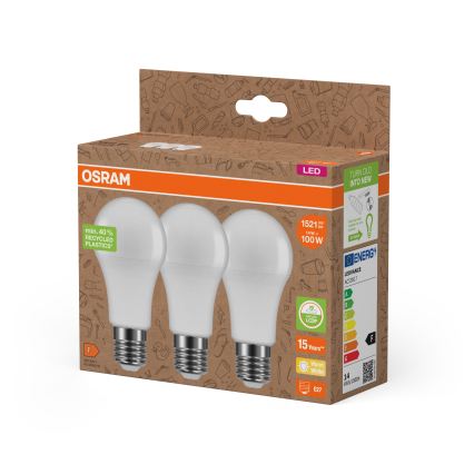 Set van 3 LED-lampen van gerecycled kunststof A100 E27/14W/230V 2700K - Osram