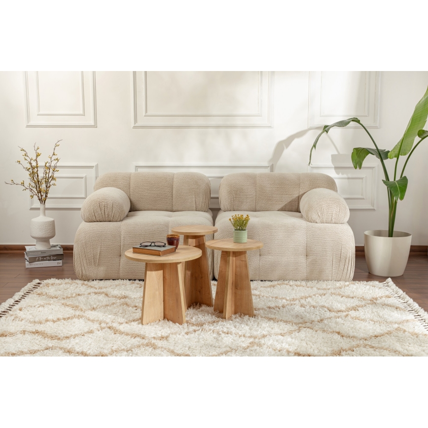 SET VAN 3x Bijzettafel LUME Ø 28/33/43 cm eiken safier