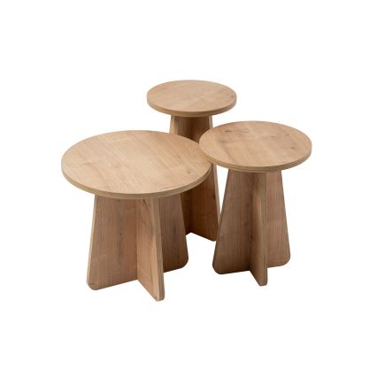 SET VAN 3x Bijzettafel LUME Ø 28/33/43 cm eiken safier
