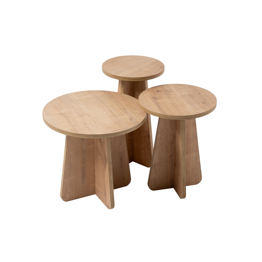 SET VAN 3x Bijzettafel LUME Ø 28/33/43 cm eiken safier