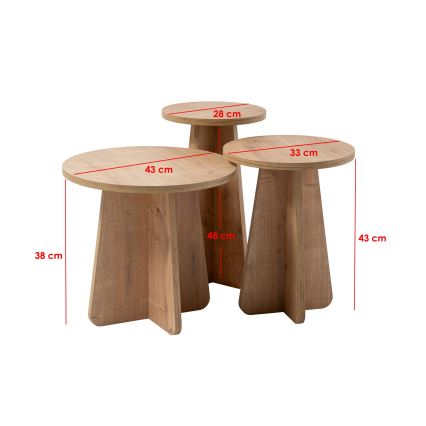 SET VAN 3x Bijzettafel LUME Ø 28/33/43 cm eiken safier