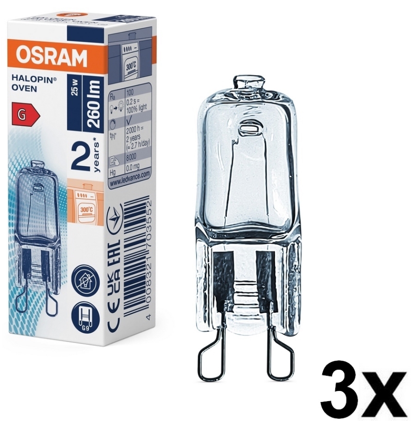 Set van 3 ovenlampen HALOPIN G9/25W/230V 2700K - Osram