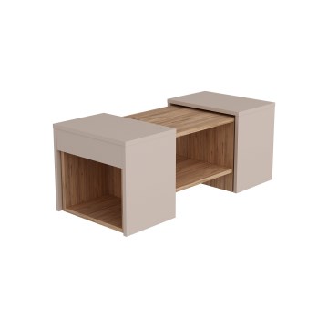 Set van 3 salontafels SOLIS 45/45/100 x 30/30/40 cm beige/sparrenhout