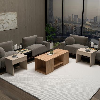 Set van 3 salontafels SOLIS 45/45/100 x 30/30/40 cm beige/sparrenhout