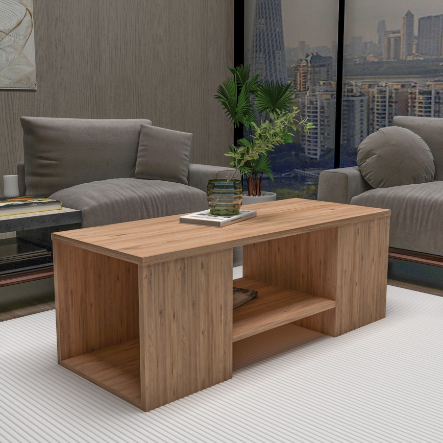 Set van 3 salontafels SOLIS 45/45/100 x 30/30/40 cm beige/sparrenhout