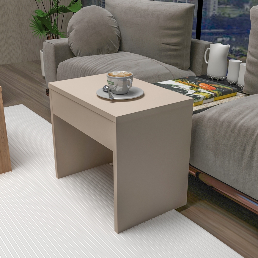 Set van 3 salontafels SOLIS 45/45/100 x 30/30/40 cm beige/sparrenhout