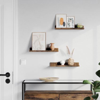 Set van 3 wandplanken SHELFY 38 x 5 x 10 cm, bruin