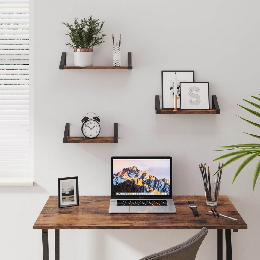 Set van 3 wandplanken SHELFY bruin/zwart