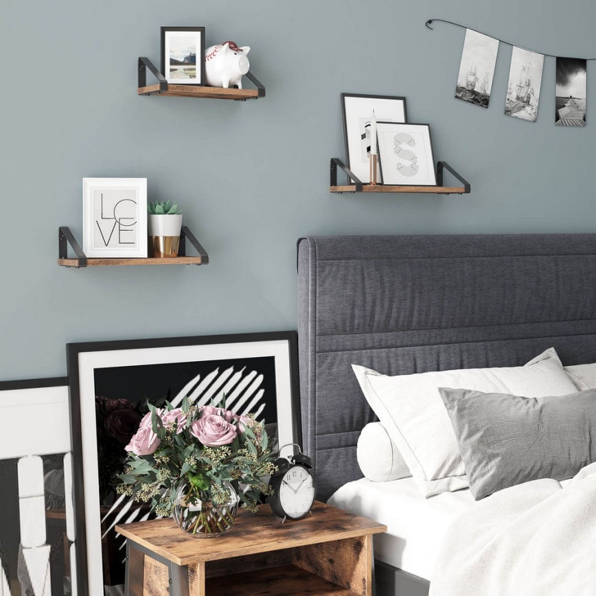 Set van 3 wandplanken SHELFY bruin/zwart