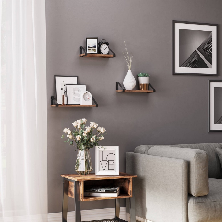 Set van 3 wandplanken SHELFY bruin/zwart
