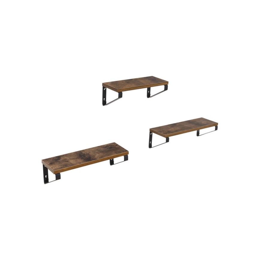 Set van 3 wandplanken SHELFY bruin/zwart