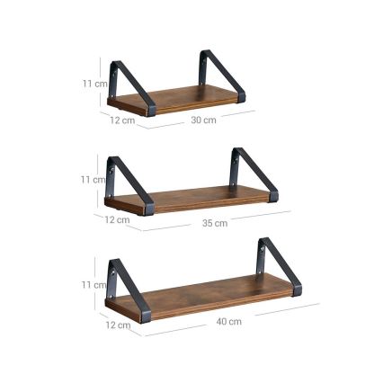 Set van 3 wandplanken SHELFY bruin/zwart