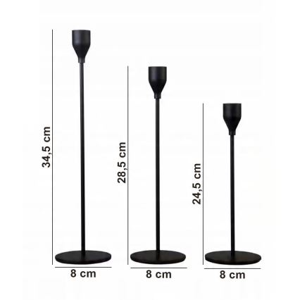 Set van 3 zwarte kandelaars