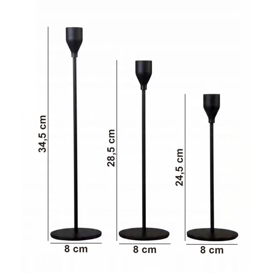 Set van 3 zwarte kandelaars