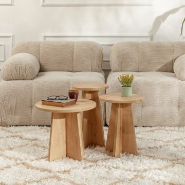 SET VAN 3x Bijzettafel LUME Ø 28/33/43 cm eiken safier