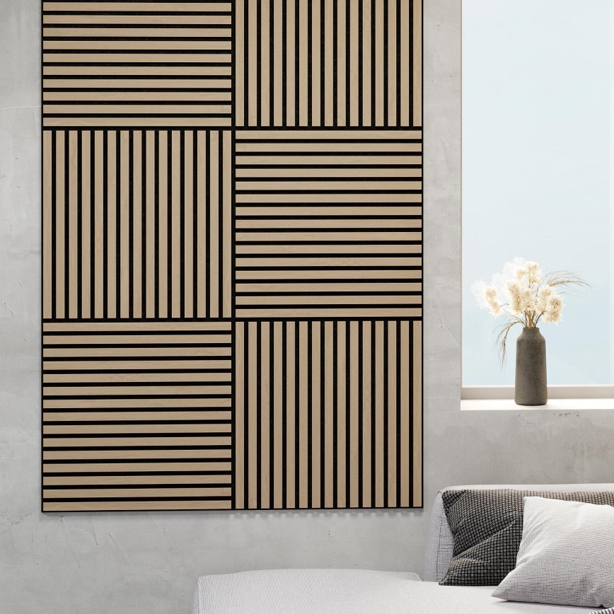 Set van 4 akoestische wandpanelen DANVIKEN 60x60 cm eiken