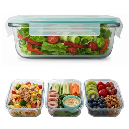 Set van 4 bewaardozen voor voedsel – transparant/mint