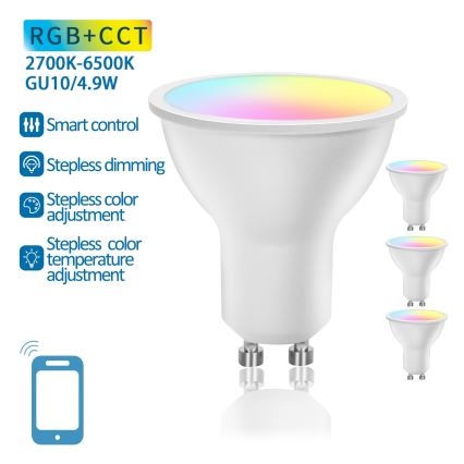 SET van 4 Smart dimbare LED RGBW GU10-lampen 4,9W/230V 2700-6500K - Aigostar