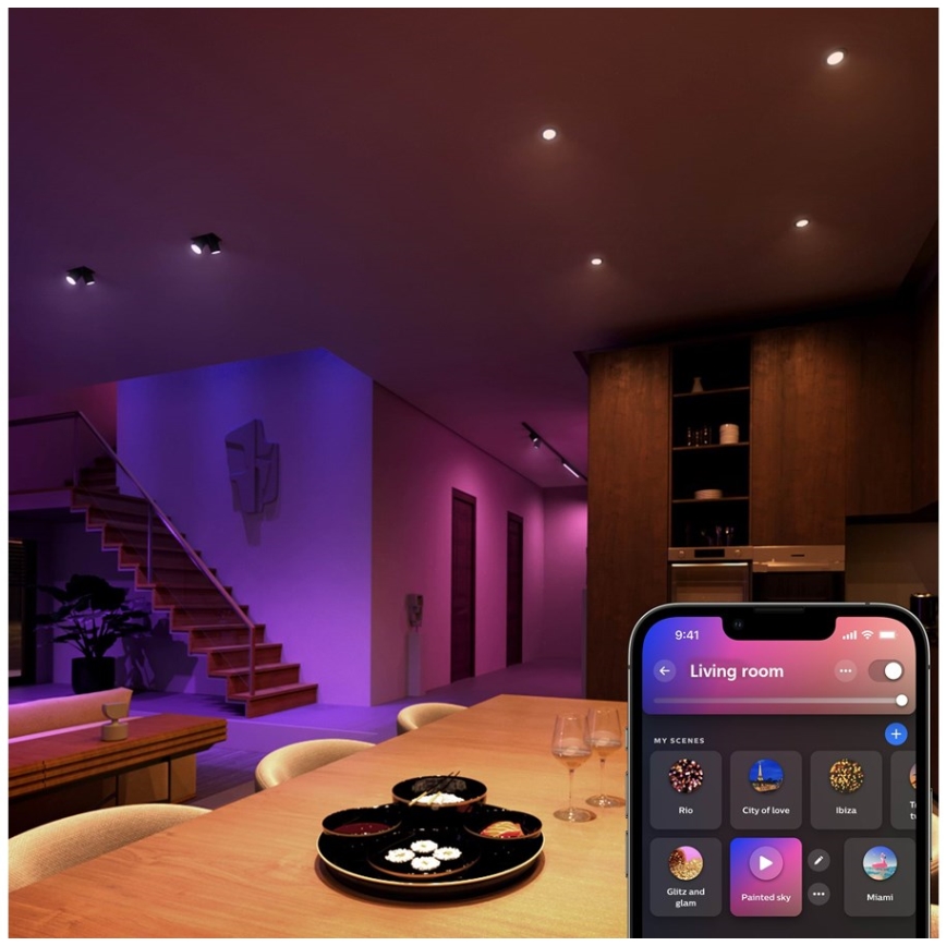 Set van 4 dimbare Philips Hue White and Color Ambiance LED RGBW-lampen GU5,3/MR16/6,3W/12V 2000-6500K