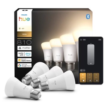 Set van 4 dimbare Philips Hue WHITE LED-lampen, E27, 7W, 230V, 2700K