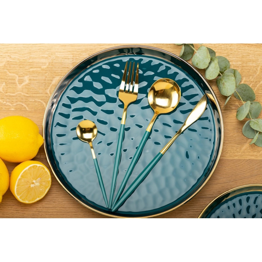 Set van 4 roestvrijstalen bestek LIJO groen/goud