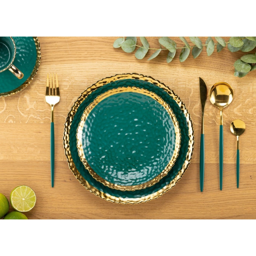 Set van 4 roestvrijstalen bestek LIJO groen/goud