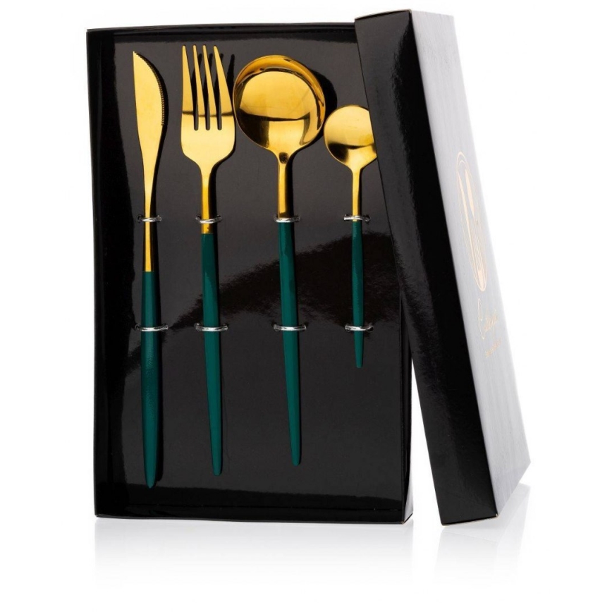 Set van 4 roestvrijstalen bestek LIJO groen/goud