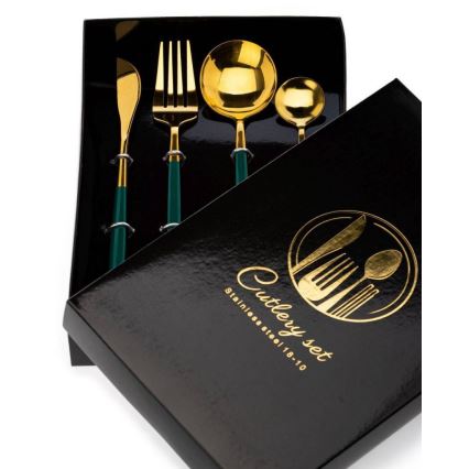 Set van 4 roestvrijstalen bestek LIJO groen/goud