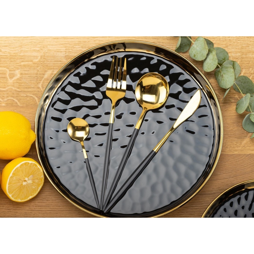 Set van 4 roestvrijstalen bestek LIJO zwart/goud