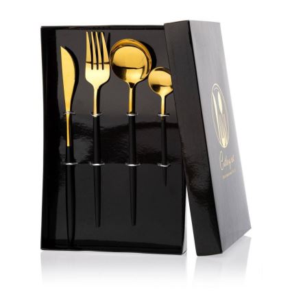 Set van 4 roestvrijstalen bestek LIJO zwart/goud