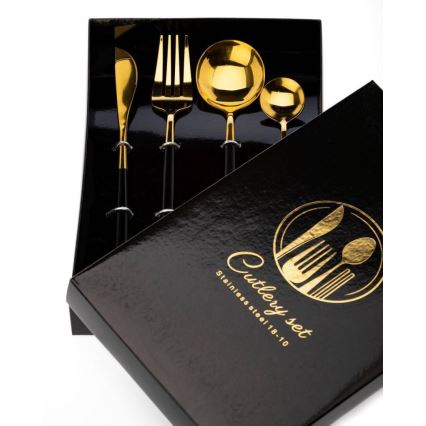 Set van 4 roestvrijstalen bestek LIJO zwart/goud