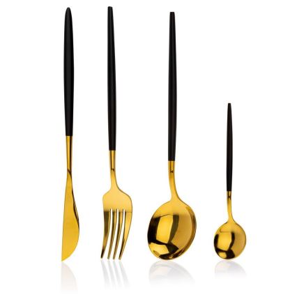 Set van 4 roestvrijstalen bestek LIJO zwart/goud