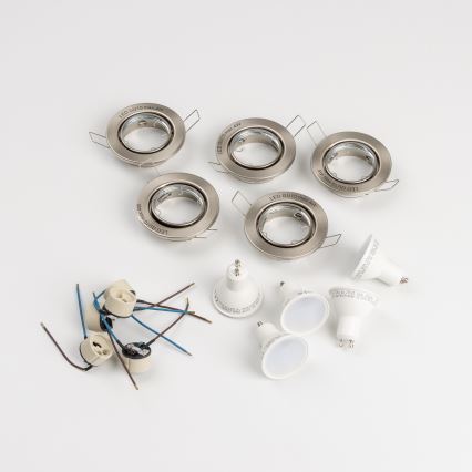 Set van 5 badkamer inbouwspots 1xGU10/4W/230V IP23 mat chroom