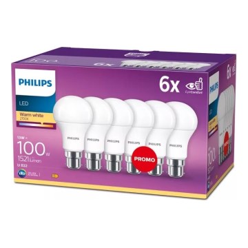 Set van 6 Philips A60 LED-lampen B22/13W/230V 2700K