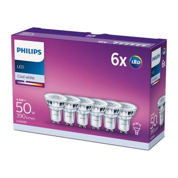 Set van 6 Philips GU10 LED-lampen, 4,6 W, 230 V, 4000 K
