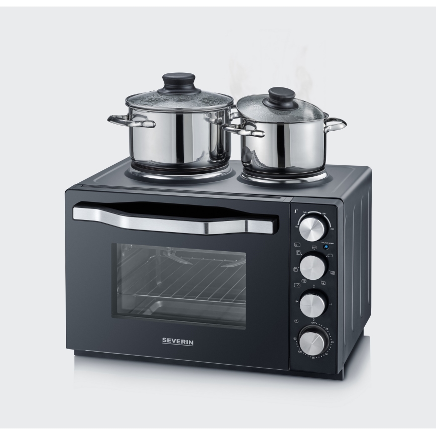 Severin TO 2074 - Four à convection avec gril et plaques de cuisson, 2500W/230V, 30 l, noir
