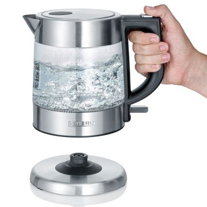 Severin WK 3468 - Elektrische waterkoker 1 l, 2200 W/230 V, roestvrij staal/glas