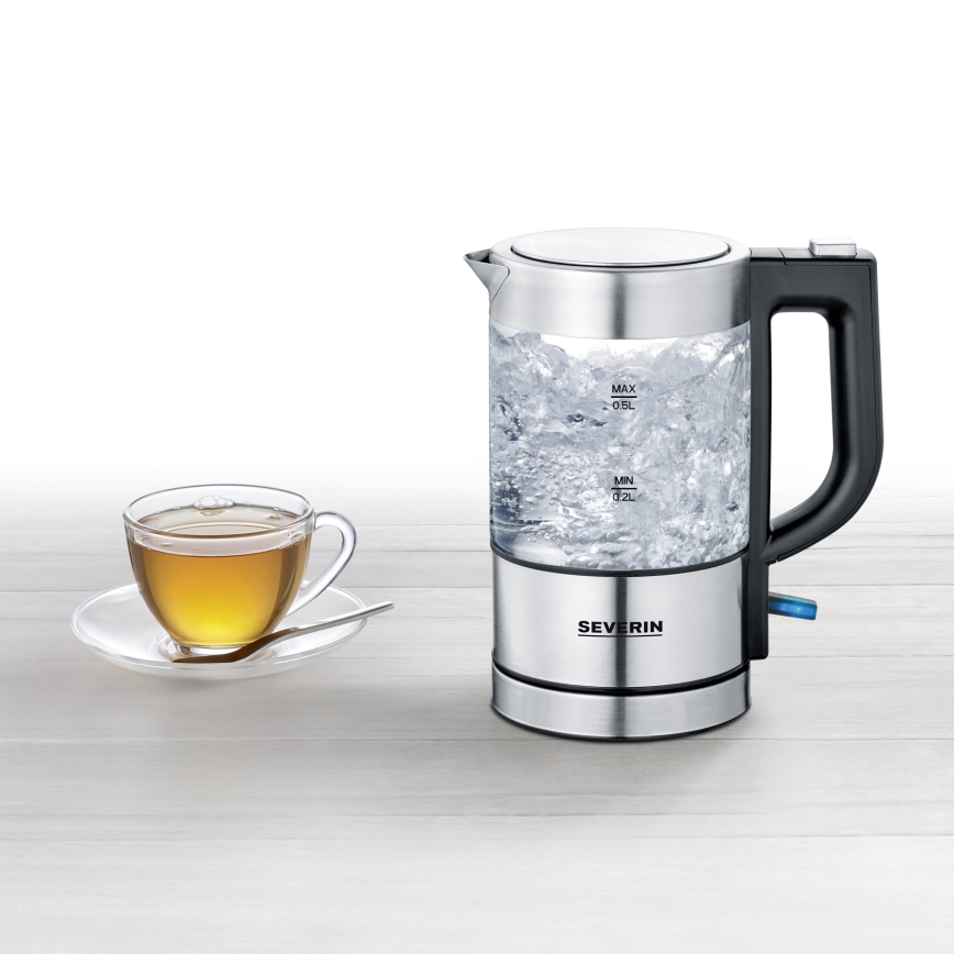 Severin WK 3472 - Snelle waterkoker 0,5 l, 1100 W/230 V, RVS/glas